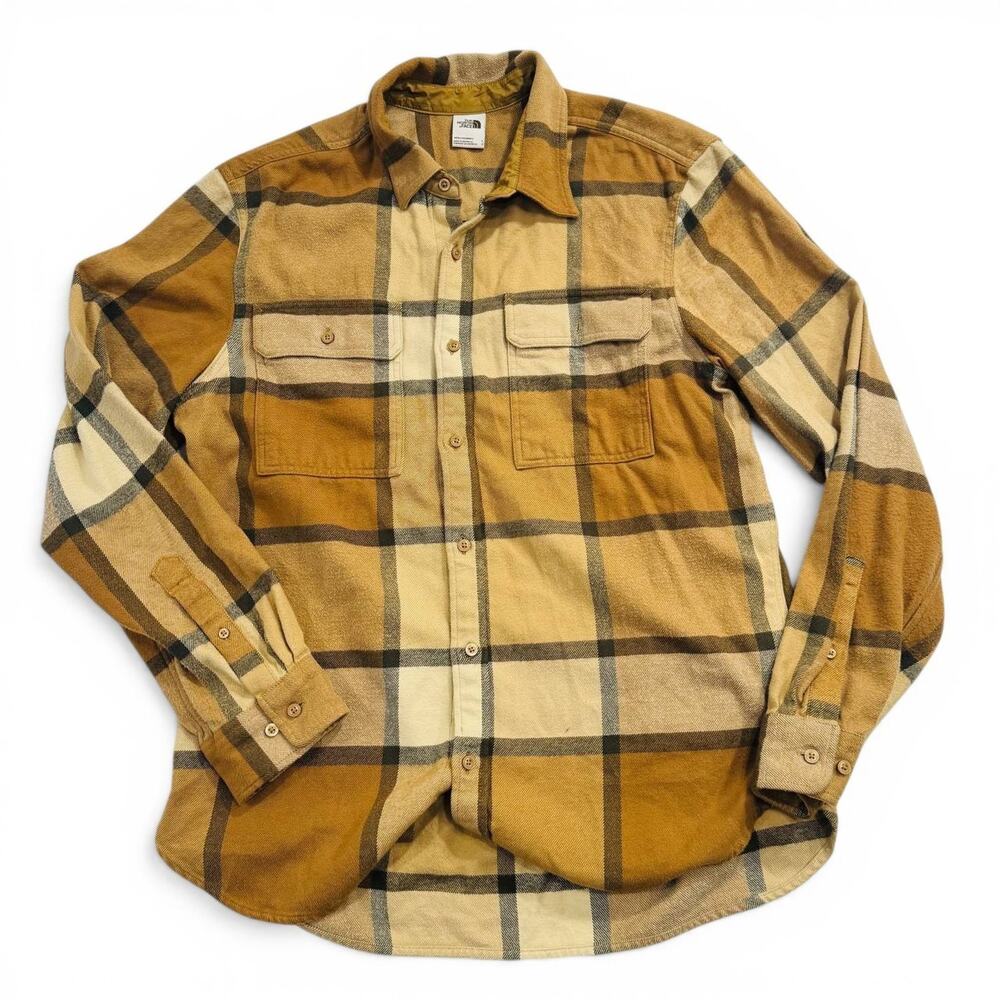 The North Face Flannel Shirt Mens Large Plaid Brown Button Up Long Sleeve